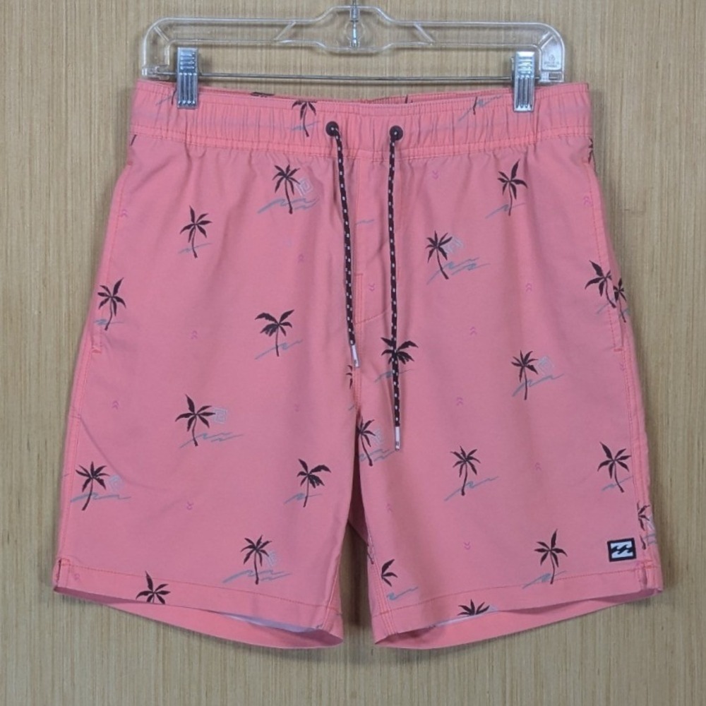 Billabong Swim Trunks Mens Small Recycler Sundays Layback Palm Tree Coral Beach